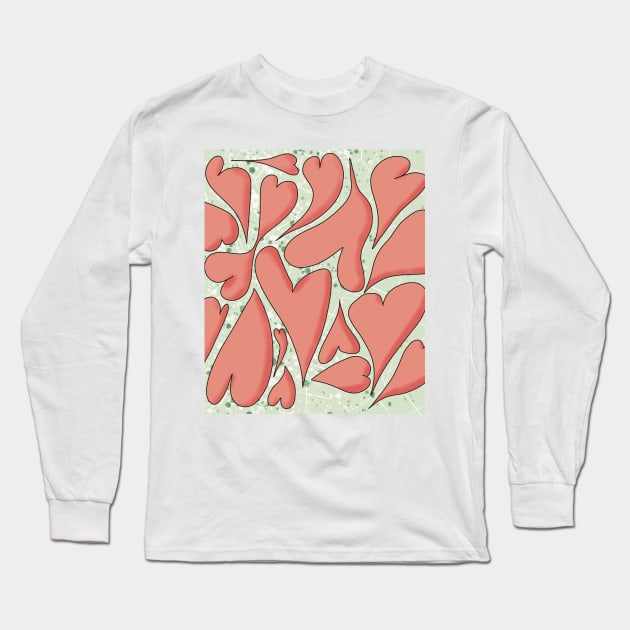 Valentine’s Day Distorted Hearts Pattern Long Sleeve T-Shirt by Jennggaa